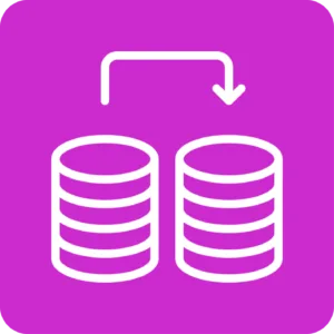 Icon von drei Dokumenten, die zu einer Datenbank zusammengeführt werden