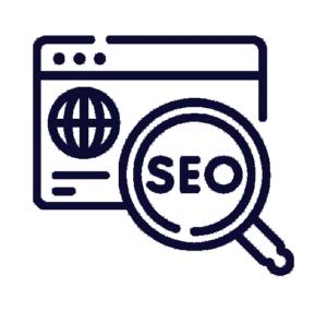 Icon einer Website mit Lupe und SEO-Symbol für digitale Sichtbarkeit